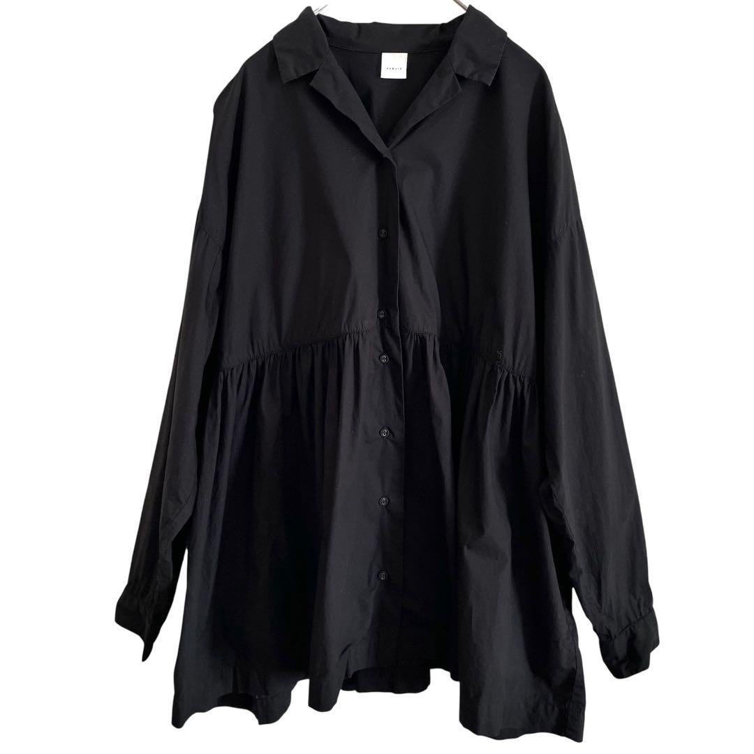 かぐれ　オープンカラーギャザーシャツ　ブラック　コットン　フリー　開襟　23