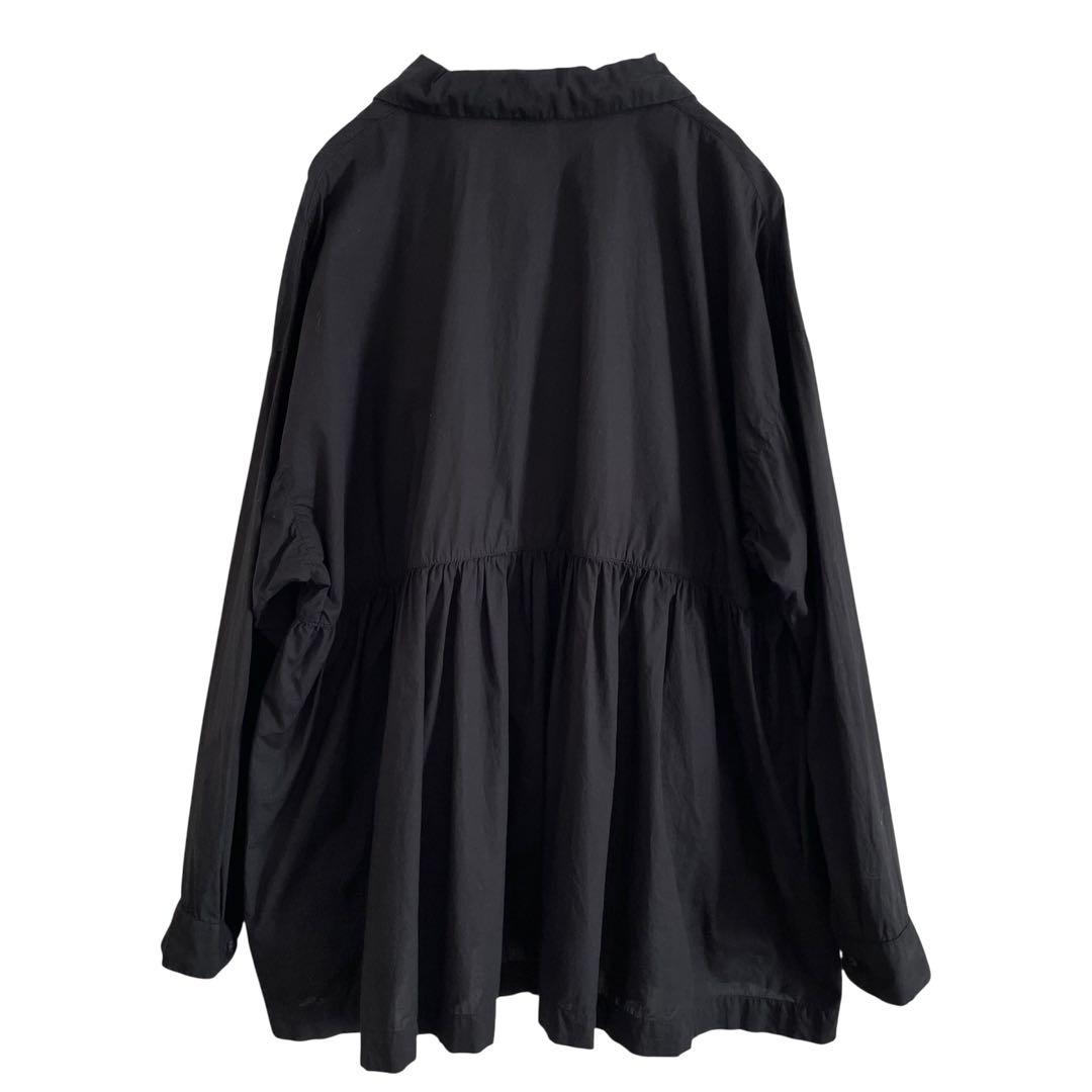 かぐれ　オープンカラーギャザーシャツ　ブラック　コットン　フリー　開襟　23