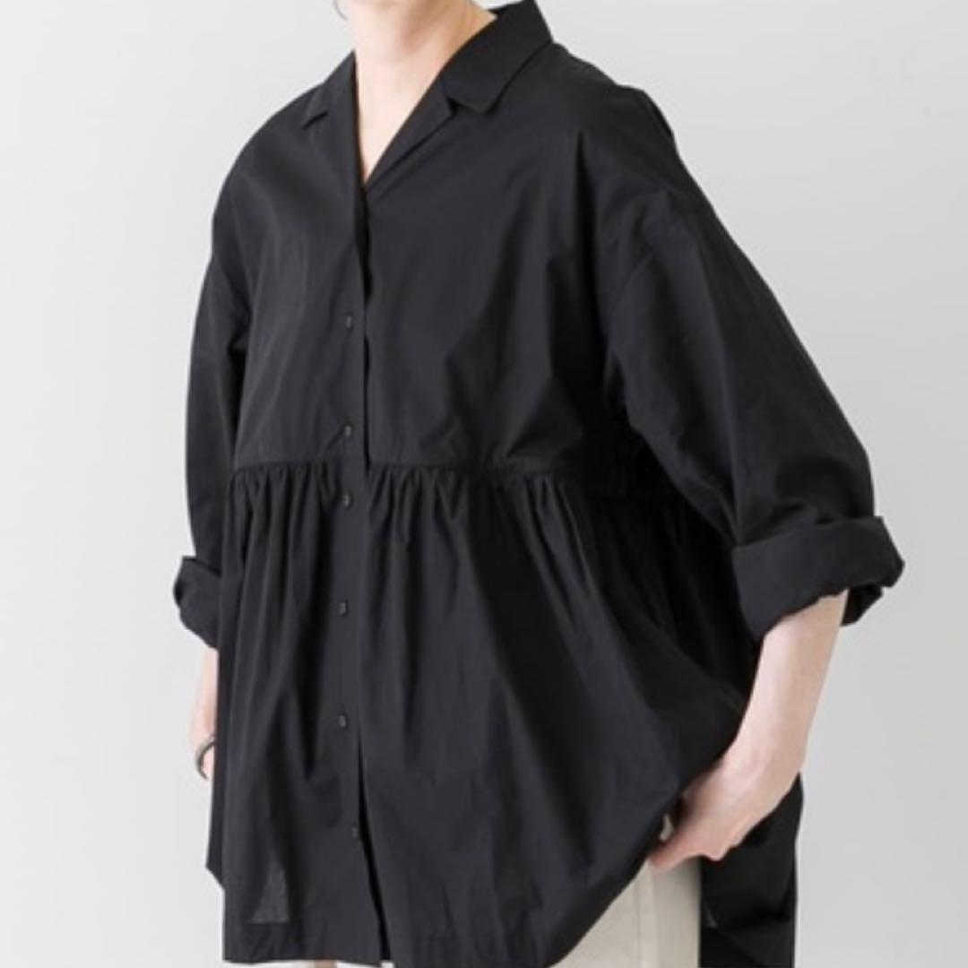 かぐれ　オープンカラーギャザーシャツ　ブラック　コットン　フリー　開襟　23