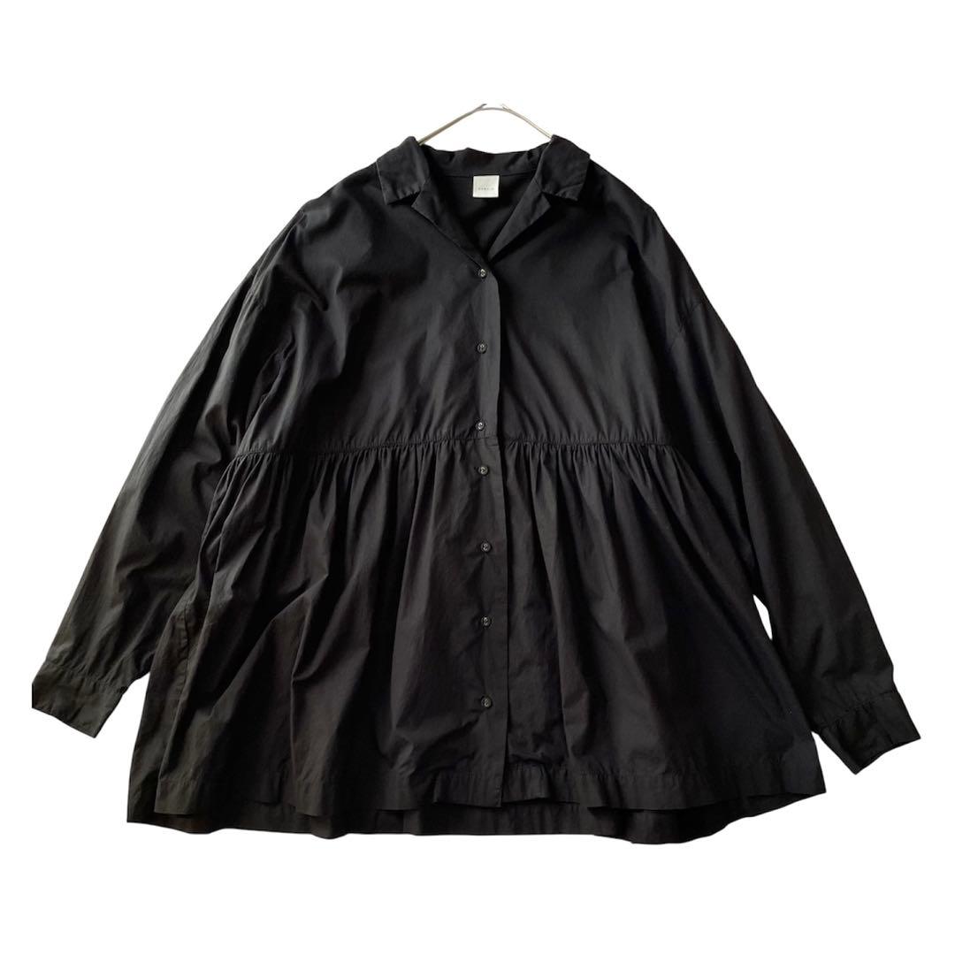 かぐれ　オープンカラーギャザーシャツ　ブラック　コットン　フリー　開襟　23