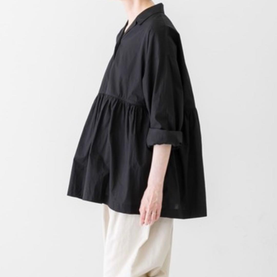 かぐれ　オープンカラーギャザーシャツ　ブラック　コットン　フリー　開襟　23