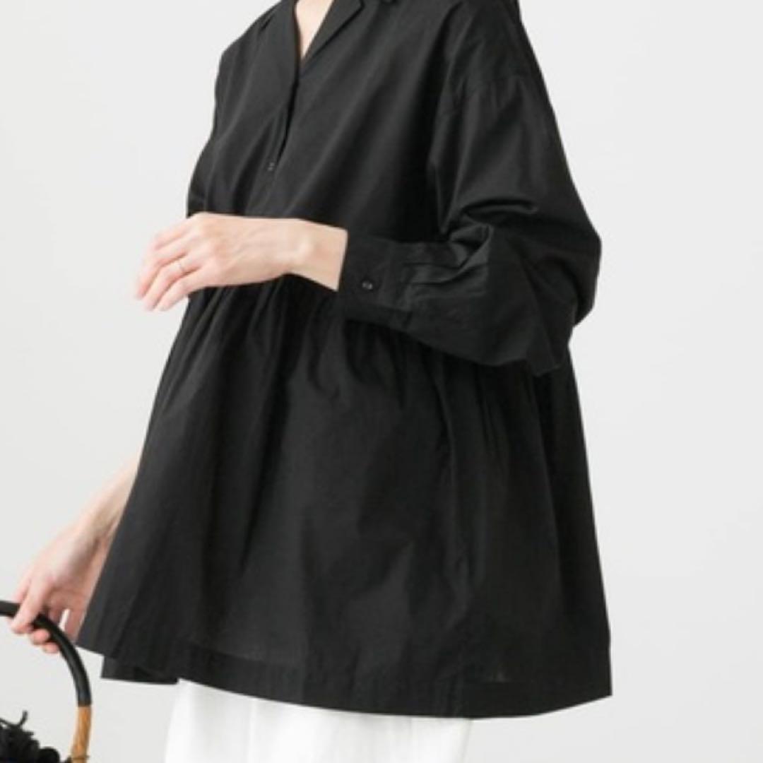 かぐれ　オープンカラーギャザーシャツ　ブラック　コットン　フリー　開襟　23