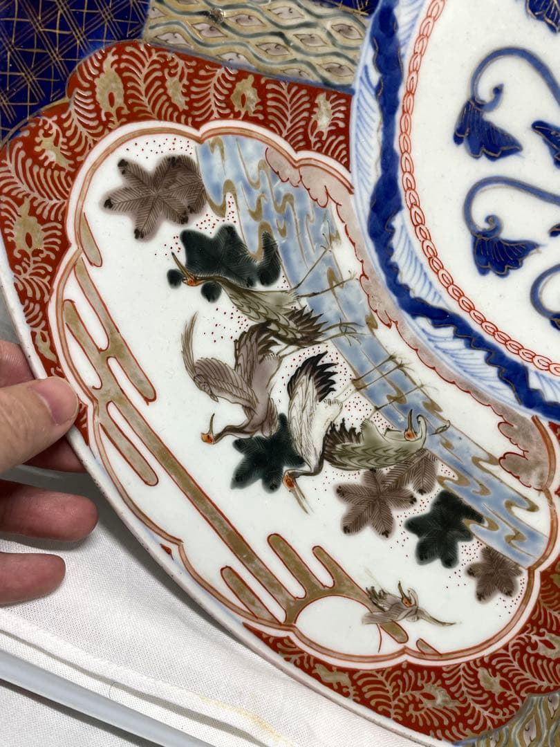 古伊万里。大皿。金彩。松鶴文。茶道具。飾皿。明治時代。古美術。骨董品。蔵出し。