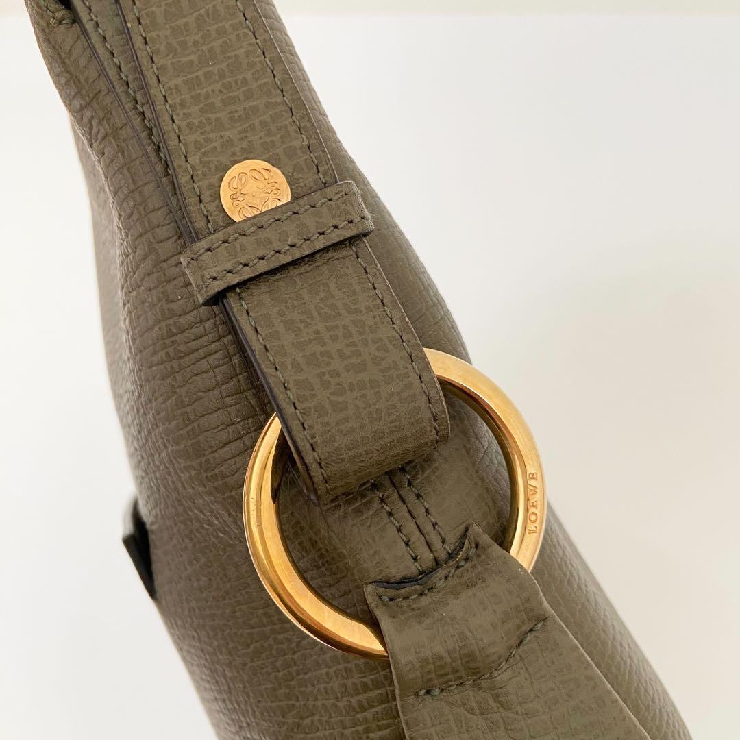 希少　LOEWE　ヴィンテージ　レザー　ワンショルダーホーボー　カーキグリーン