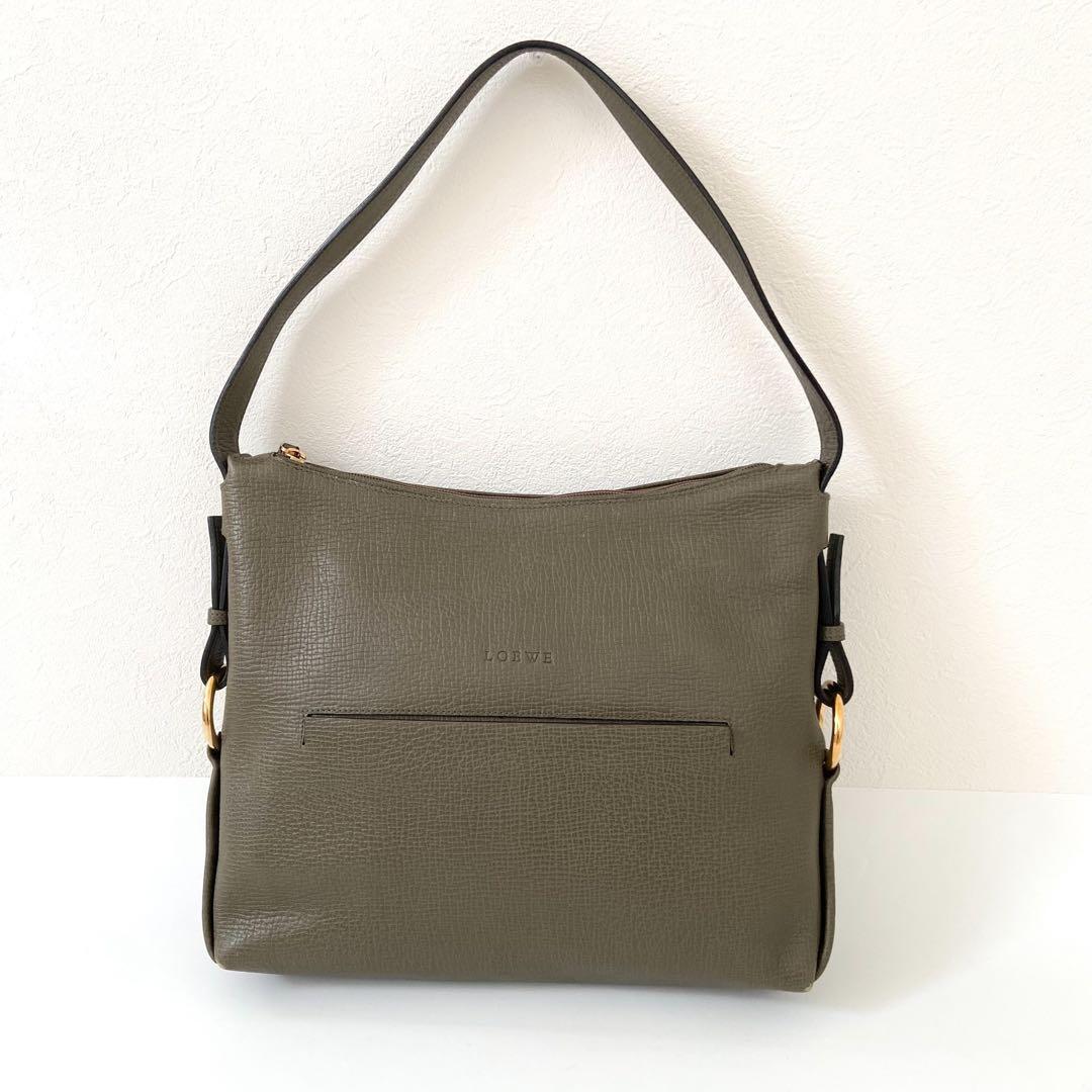 希少　LOEWE　ヴィンテージ　レザー　ワンショルダーホーボー　カーキグリーン
