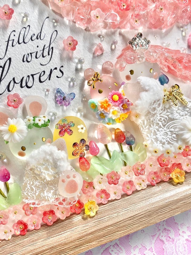 1275春爛漫 桜とお花畑 フラワーインテリア シーグラスアート 物語風 置物