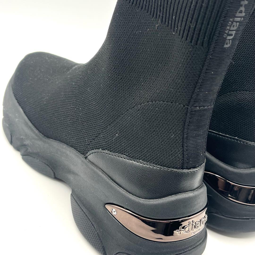 未使用級23cmプラスダイアナ +diana ニットブーツ ソックスブーツ 黒