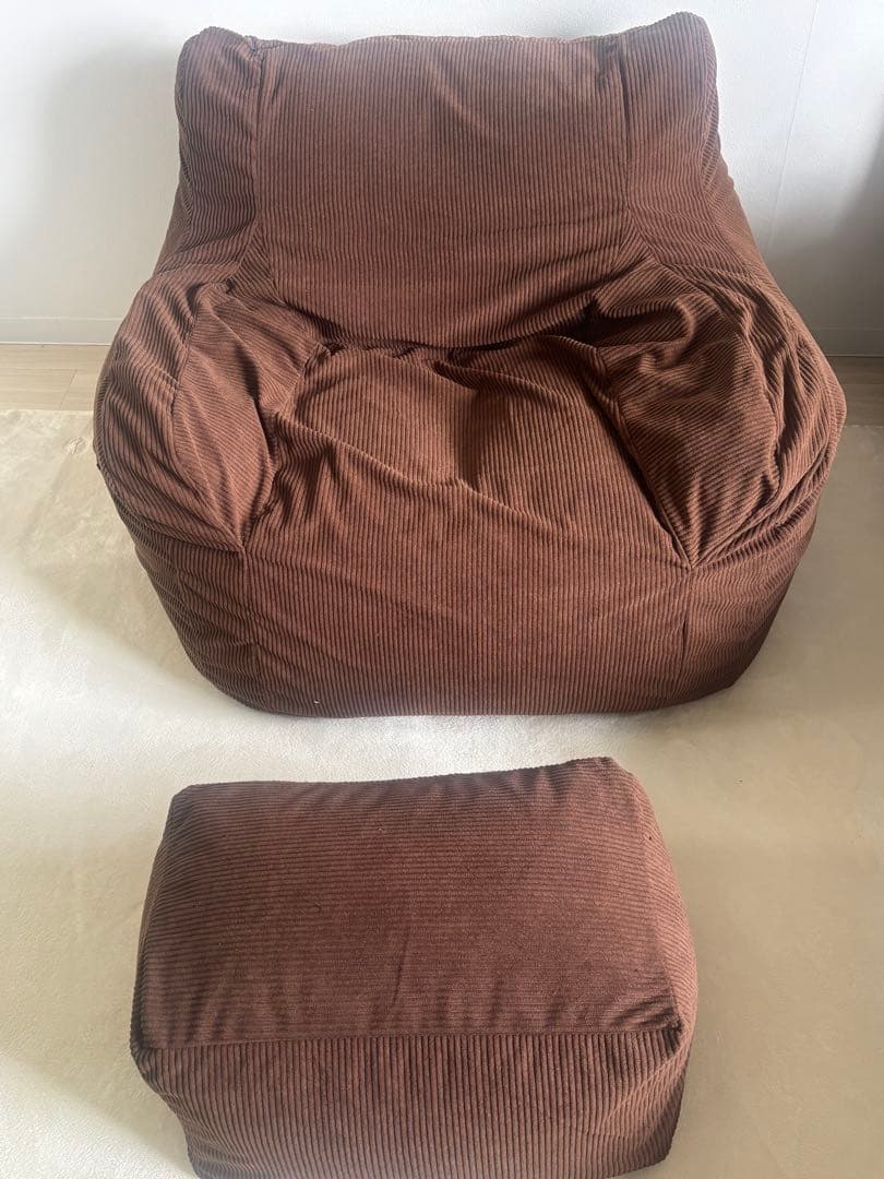 LOOSY 1人掛け ソファ ビーズクッション　オットマン付き ダークブラウン