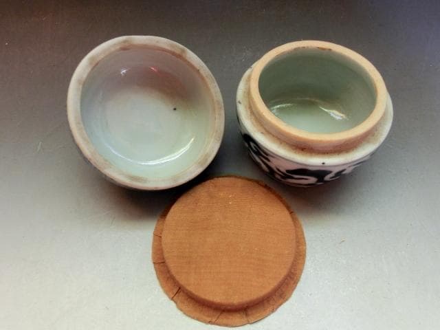 香合■南京古染付 擬宝瑞香合 呉須 桐箱 お茶道具 珍品 時代物 骨董品 希少■