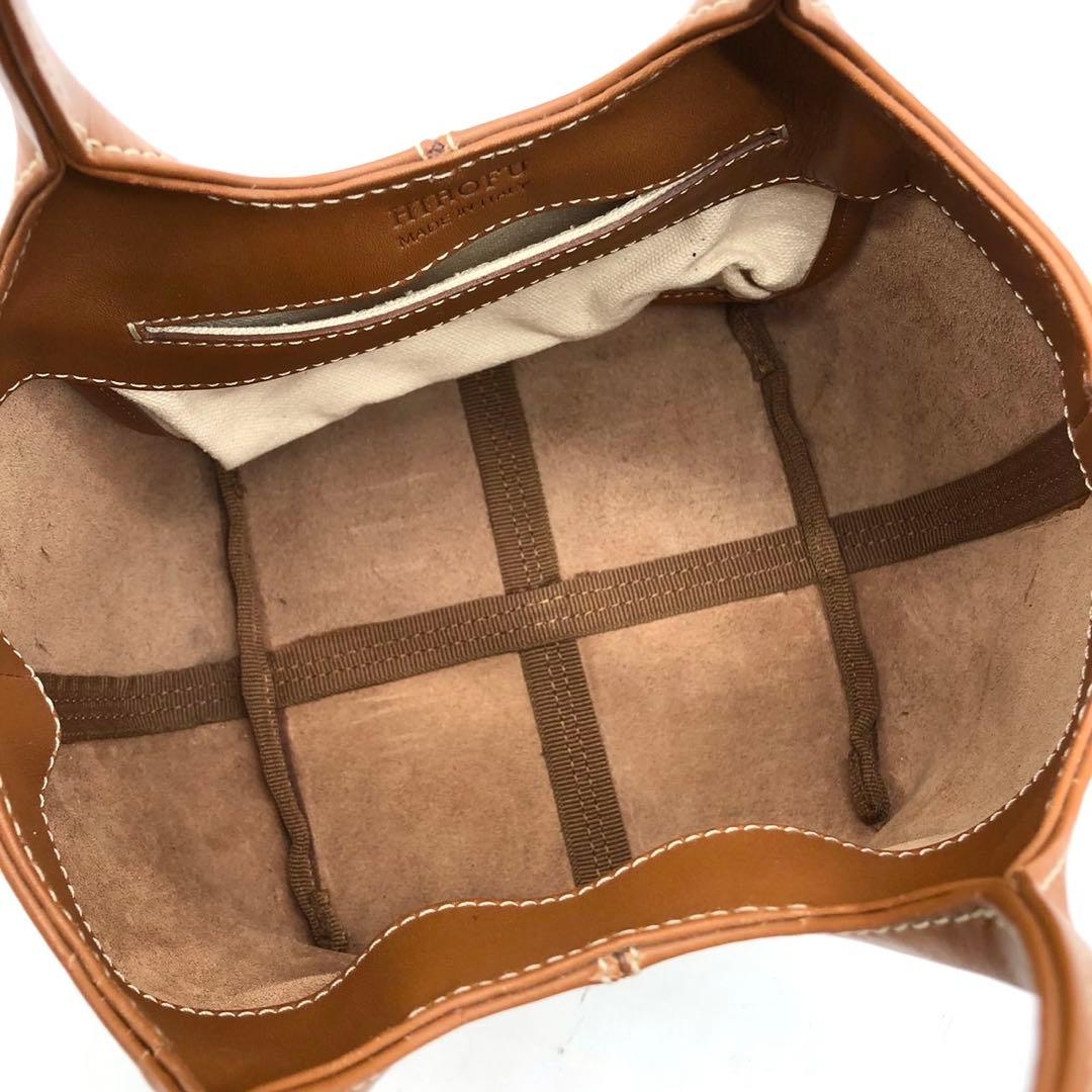 ✨極希少・美品✨ヒロフ ミニハンドバッグ Hロゴ 型押し レザー ライトブラウン