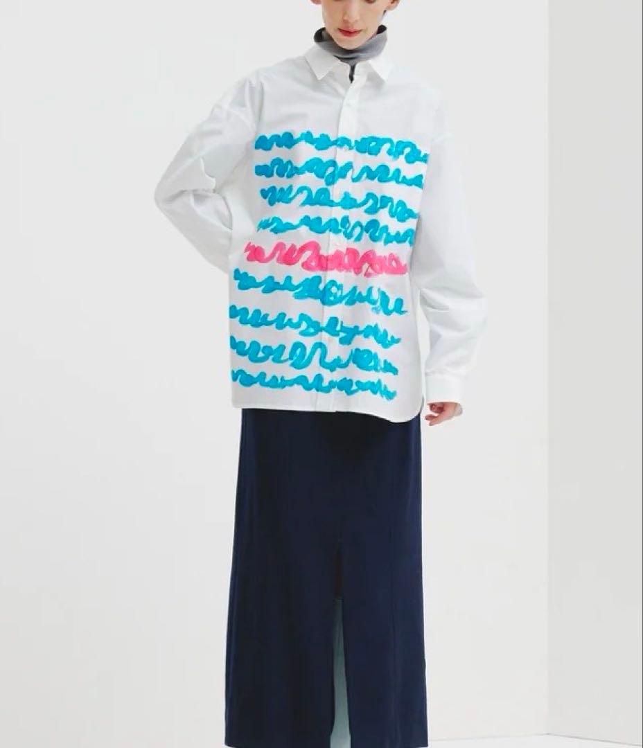 美品ヘラルボニーレギュラーカラーシャツ「blue brush-mm2025」