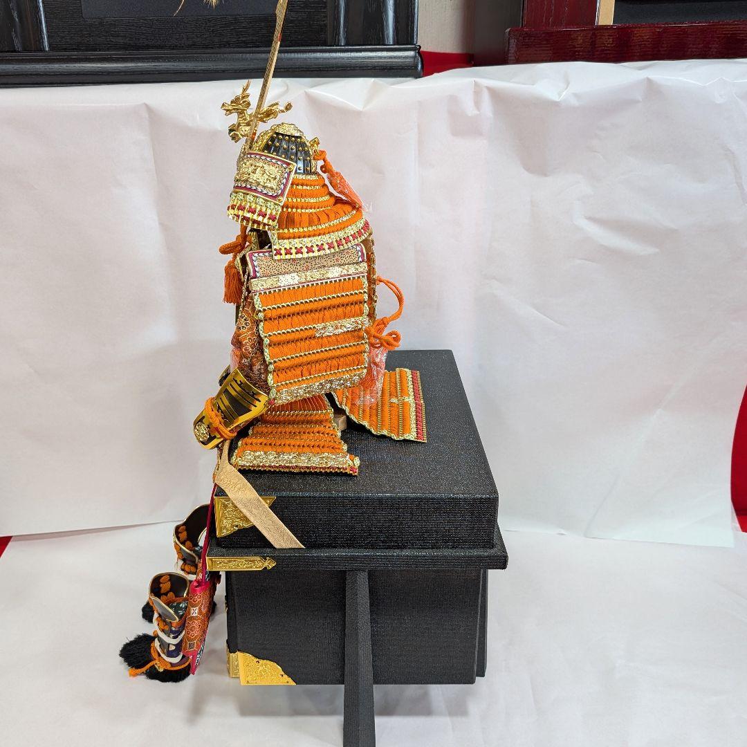 五月人形 鎧飾り 秀嘉作 仁徳 錆朱色縅 金色 正絹 翡翠 沙張櫃 子どもの日5