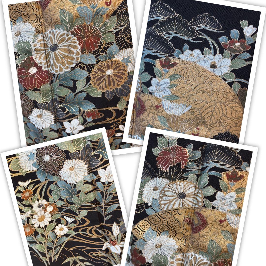 正絹豪華黒留袖6点フルセット　留袖　 袋帯　長襦袢　帯締め　帯揚げ　末広