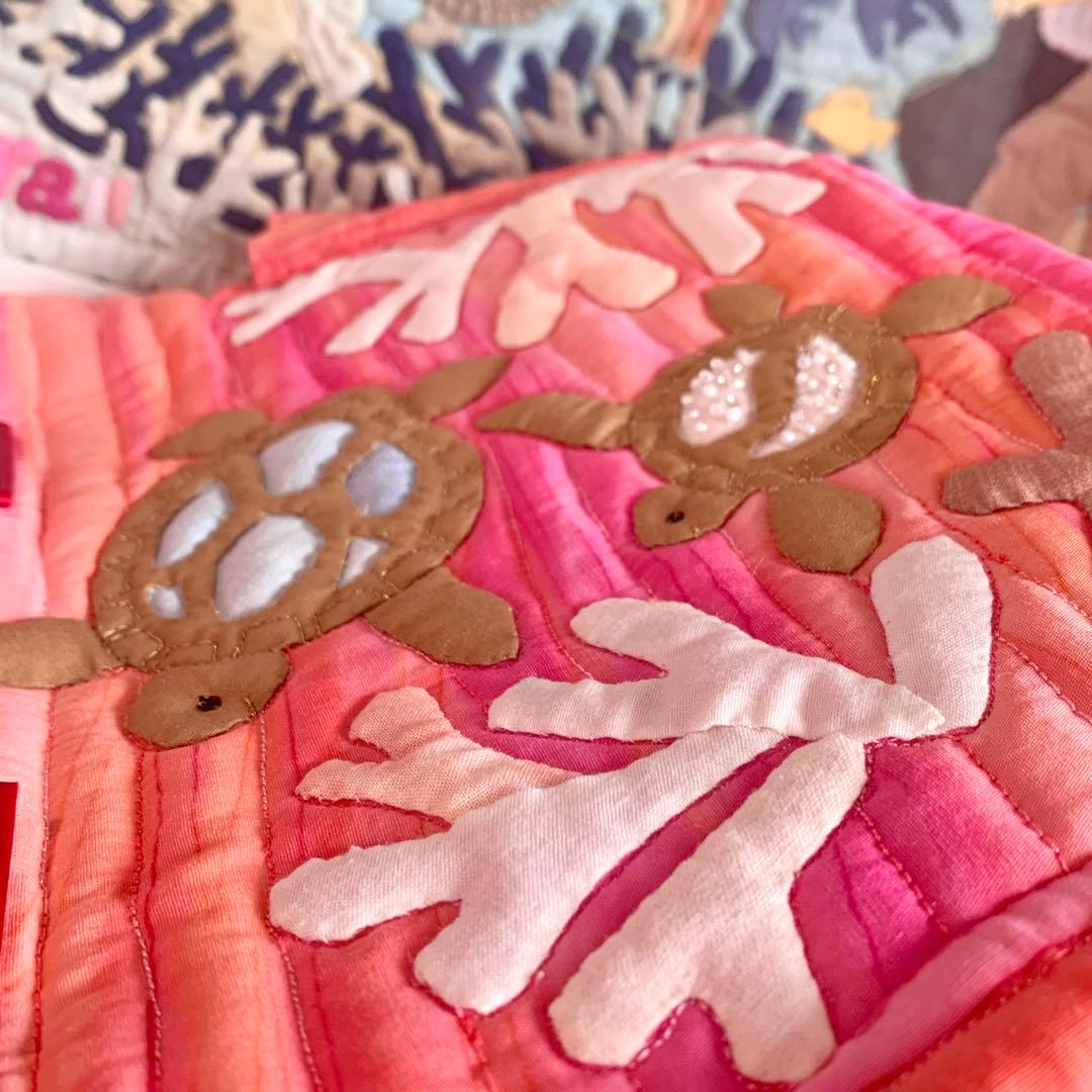 ハワイアンキルト　バッグ　うみがめの楽園　珊瑚　オーダー