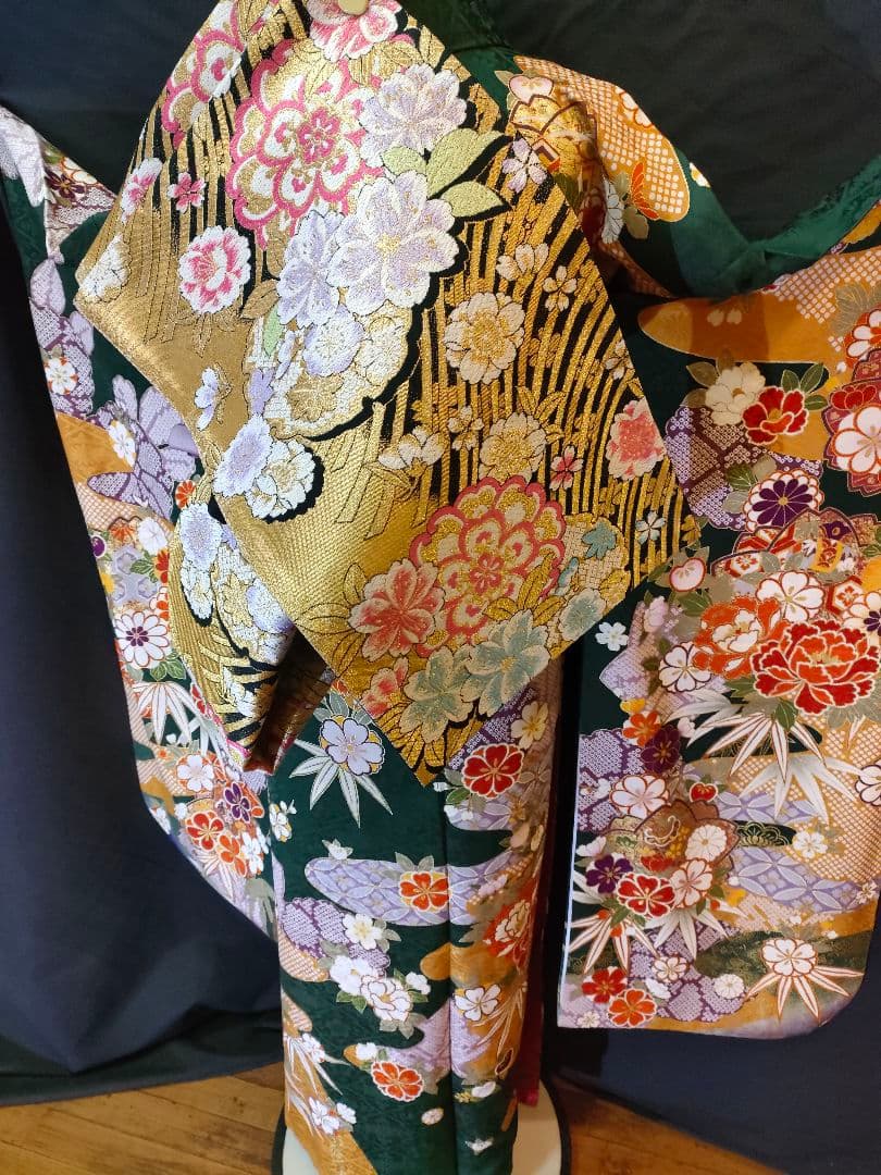 【大特価】振袖　古典柄　緑系　袋帯　その他セット