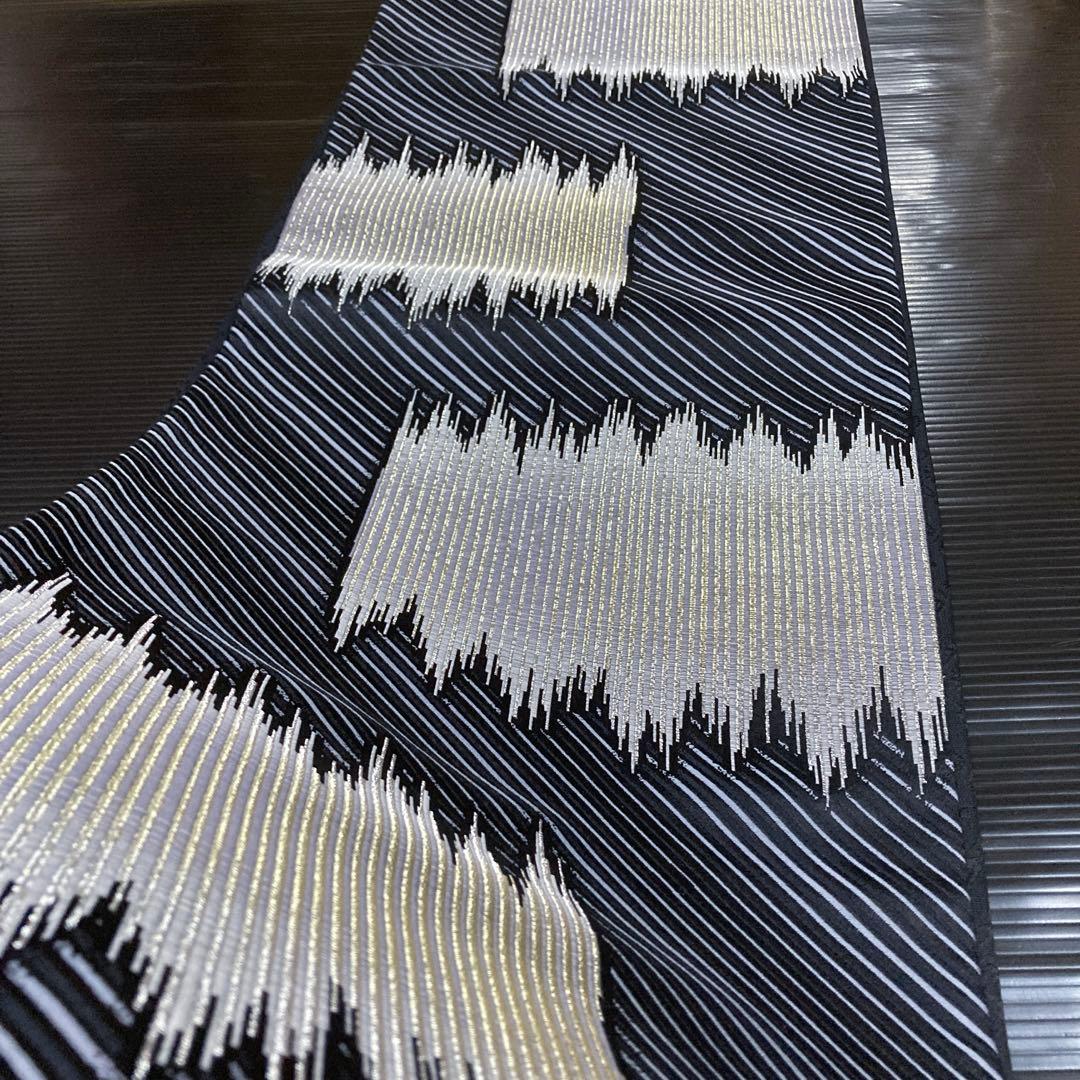 専用ページ　正絹　六通袋帯【抽象模様　斜めライン　黒】