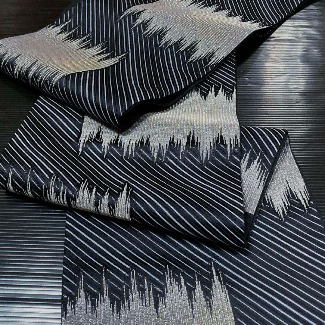 専用ページ　正絹　六通袋帯【抽象模様　斜めライン　黒】