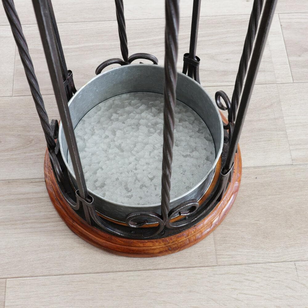 ★アンティーク調 アイアン傘立 アンブレラスタンド ウッド＆アイアン 丸型