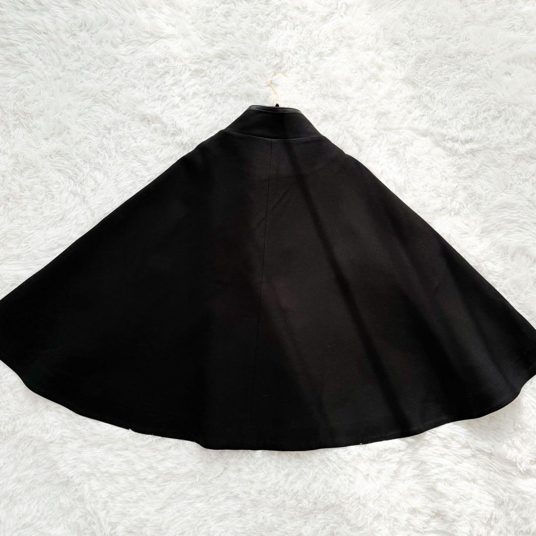 美品 ツモリチサト ポンチョ ケープコート 柄裏地 レザーパイピング ブラック