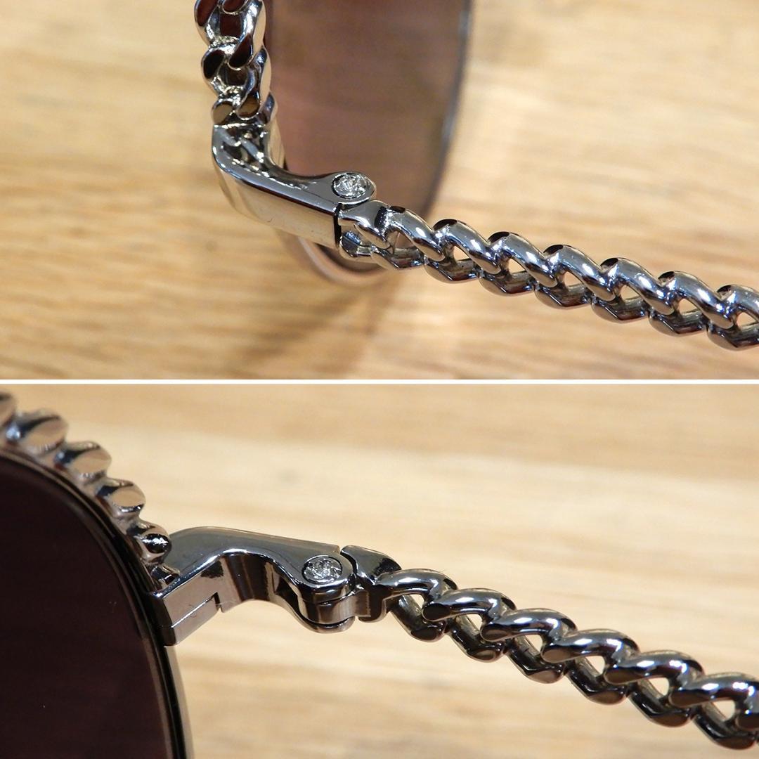 新品同様 シャネル チェーン付き サングラス シルバー ブラウングラデーション