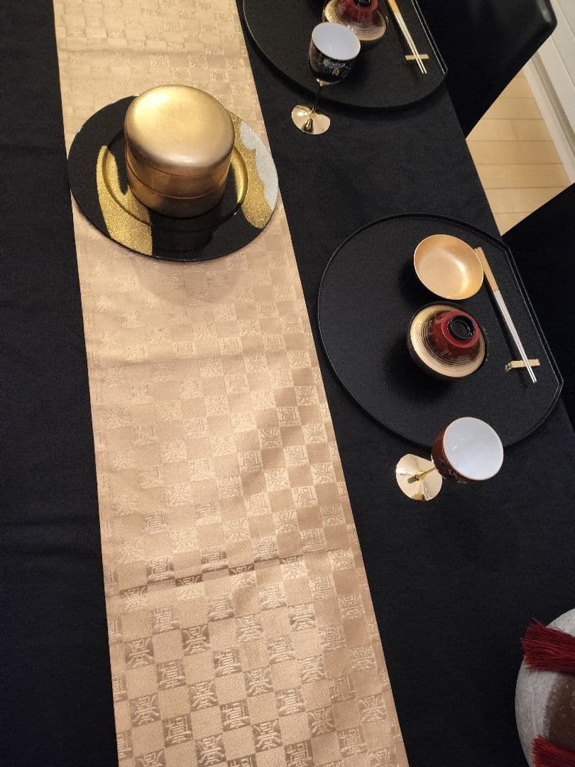 A925★逸品‼️全通帯‼️市松文字‼️正絹テーブルランナー2m7cm