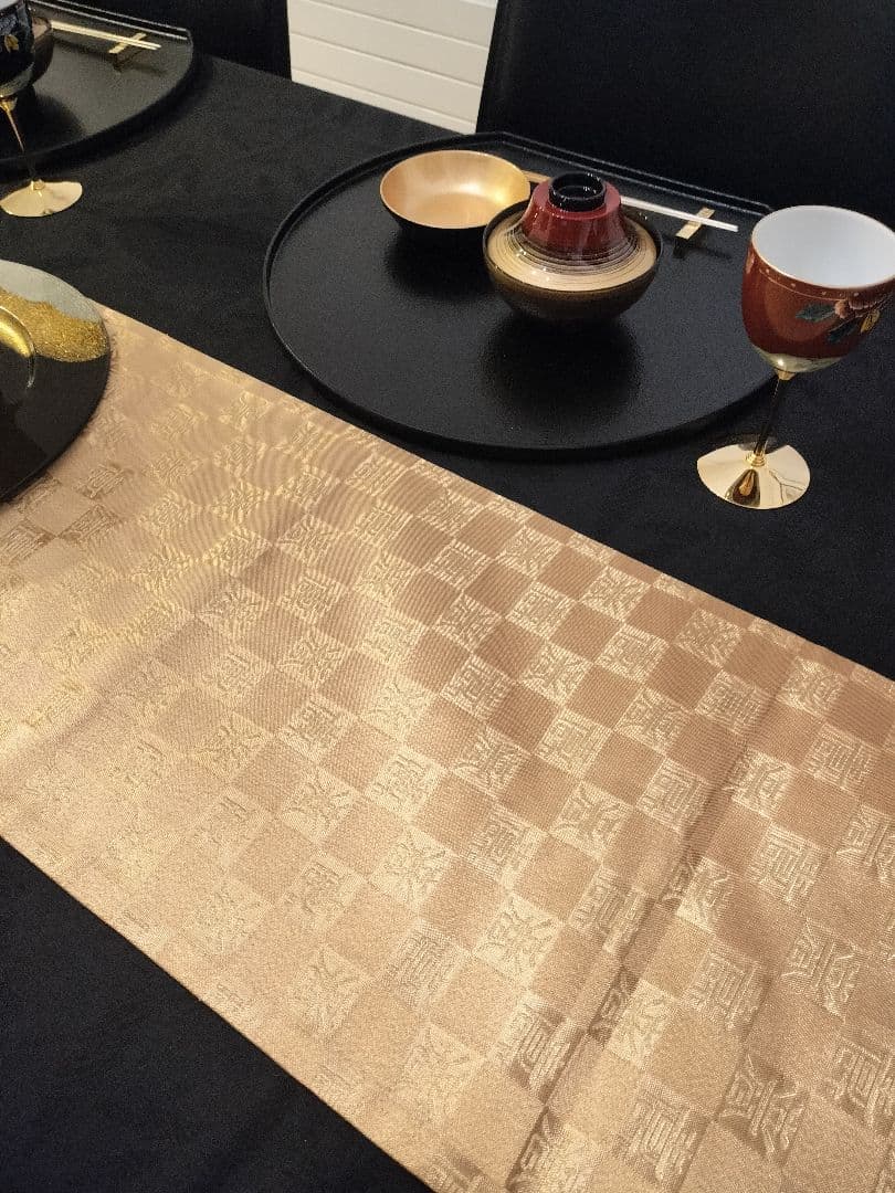 A925★逸品‼️全通帯‼️市松文字‼️正絹テーブルランナー2m7cm