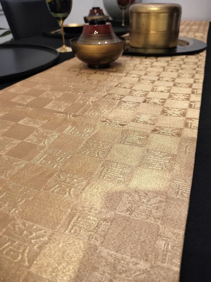 A925★逸品‼️全通帯‼️市松文字‼️正絹テーブルランナー2m7cm