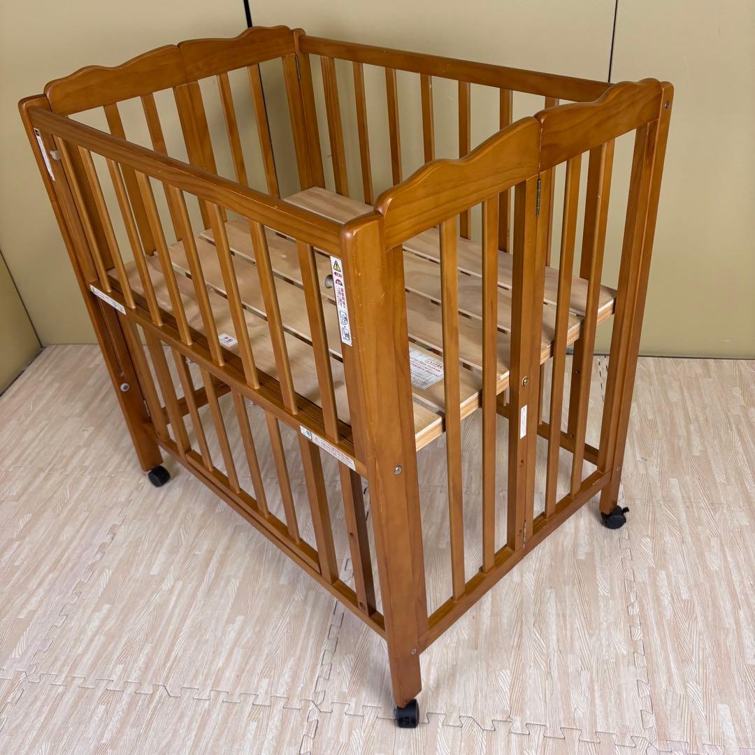 除菌清掃済　大和屋　パタン　折りたたみミニベビーベッド　すのこ　ライトブラウン
