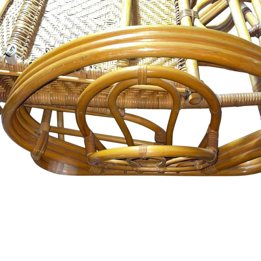 昭和レトロ ラタンリクライニングチェア オットマン付き