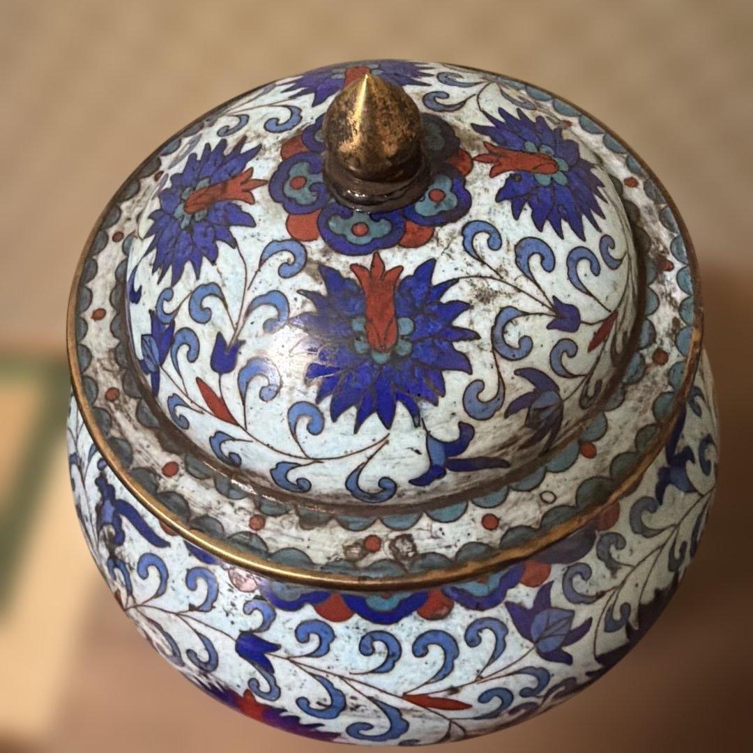 中国古美術　骨董品　七宝焼　蓋付き壺一対　保管箱