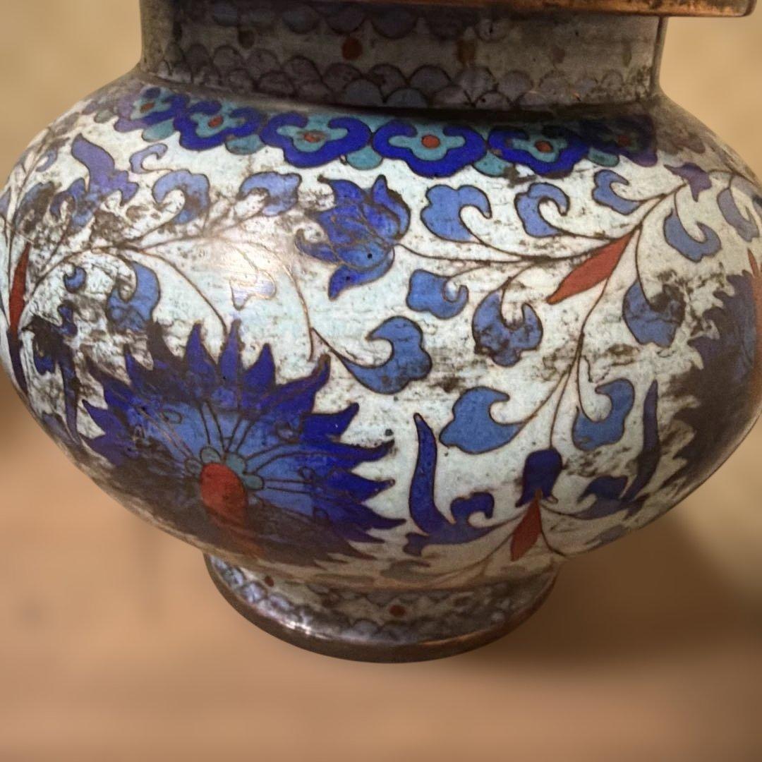 中国古美術　骨董品　七宝焼　蓋付き壺一対　保管箱