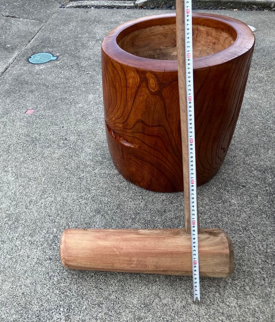 【中古臼＋杵セット】木製餅つき臼 フルメンテ済み No.3
