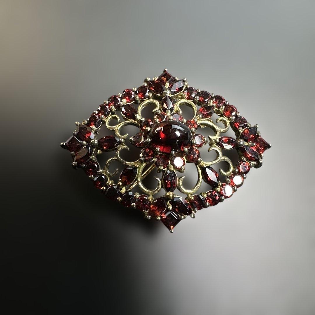 【vintage】ガーネット　シルバー925刻印　ブローチ