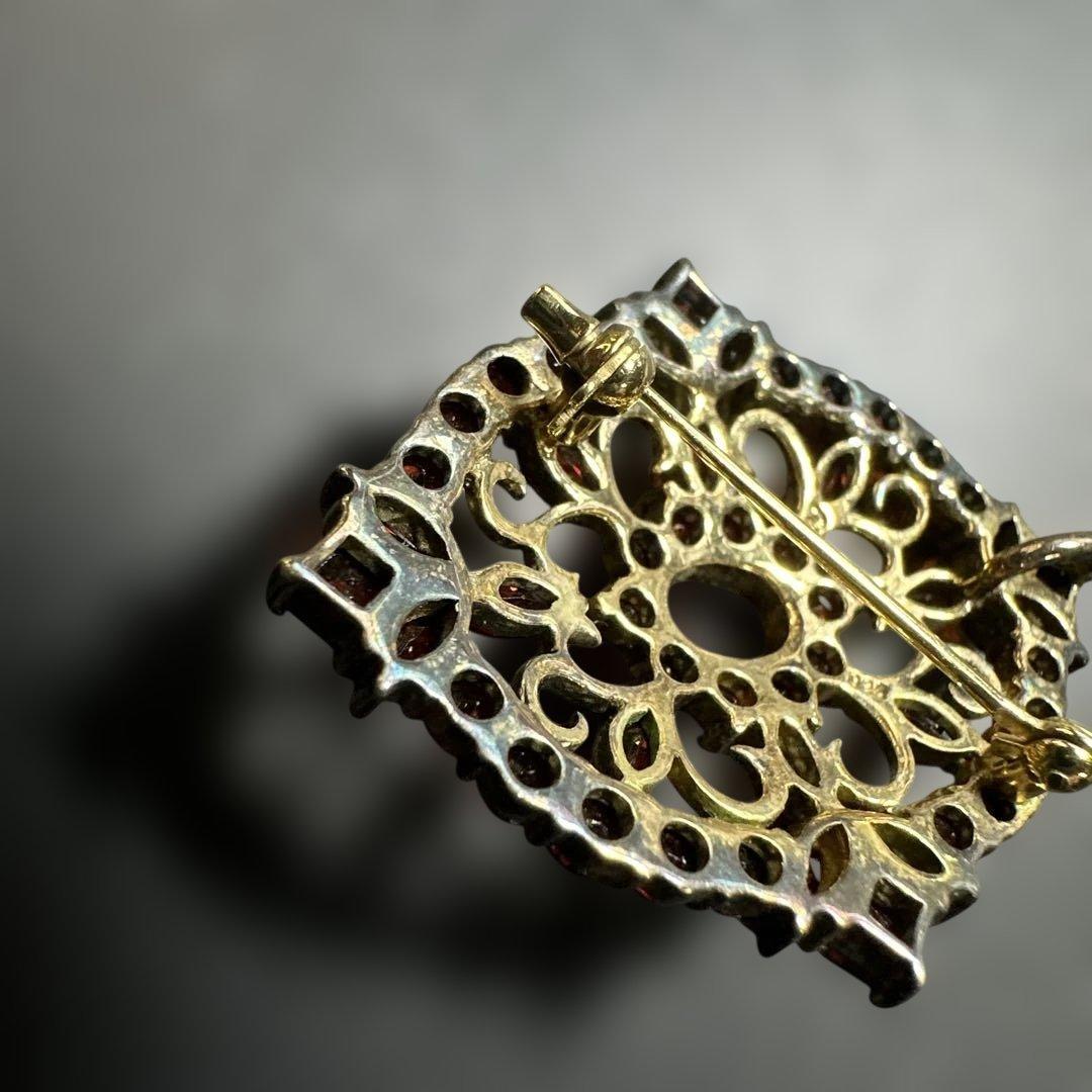 【vintage】ガーネット　シルバー925刻印　ブローチ