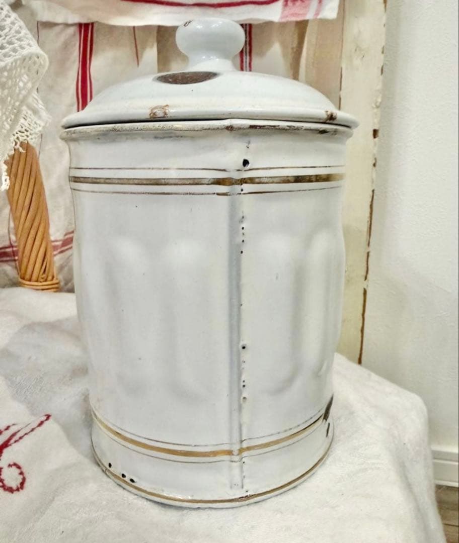 【希少 シーム】1900sフランスアンティーク ホーロー タピオカ キャニスター