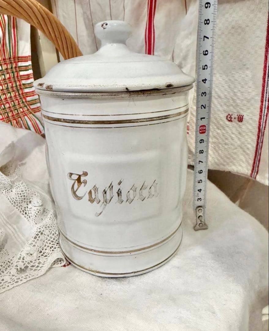 【希少 シーム】1900sフランスアンティーク ホーロー タピオカ キャニスター