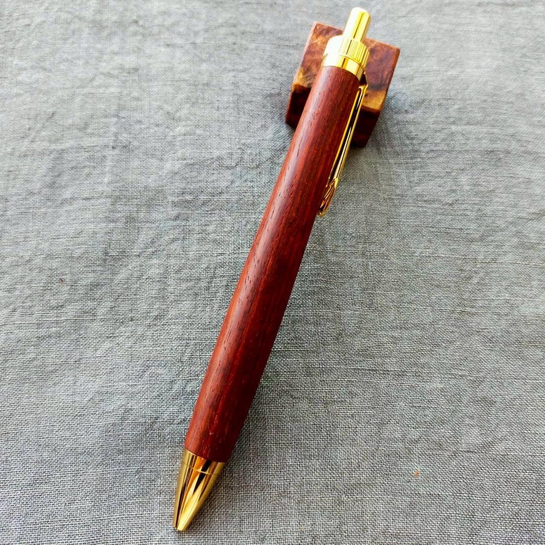紅木　ハンドメイド　木軸ボールペン　G2　天然木　ゴールド