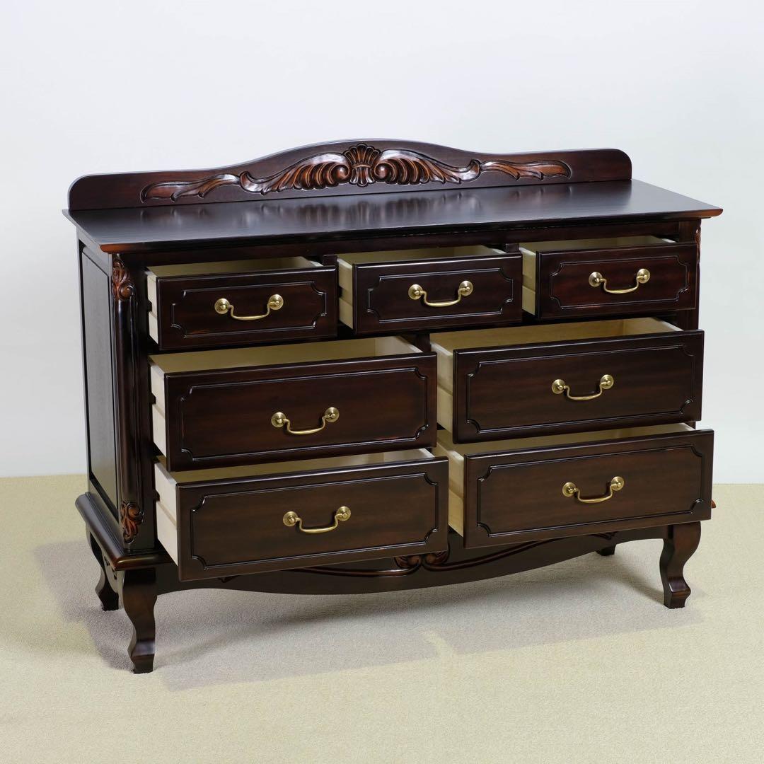 O 新品 チェスト 110cm アンティーク タンス リビング収納 衣類収納