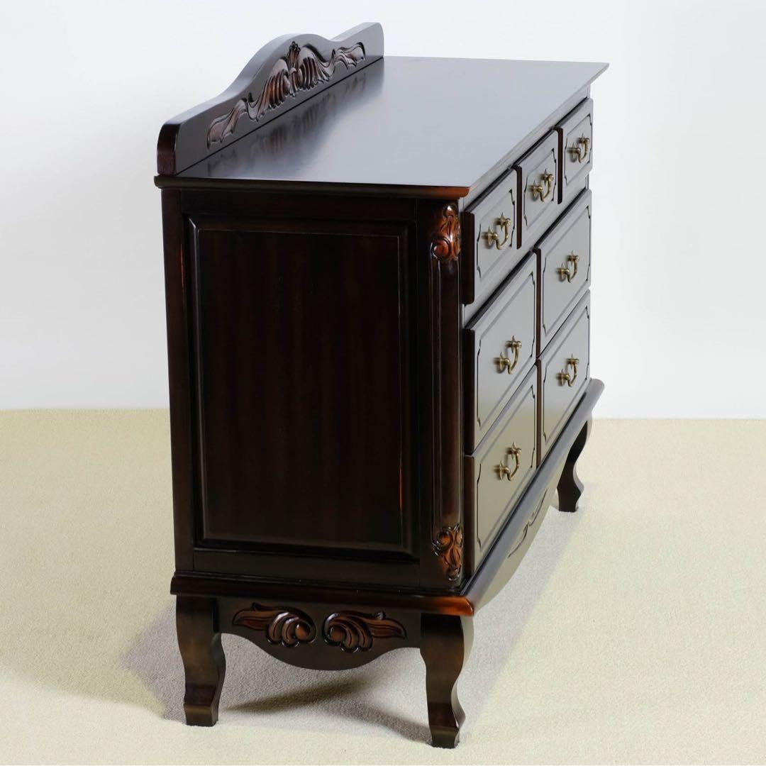 O 新品 チェスト 110cm アンティーク タンス リビング収納 衣類収納