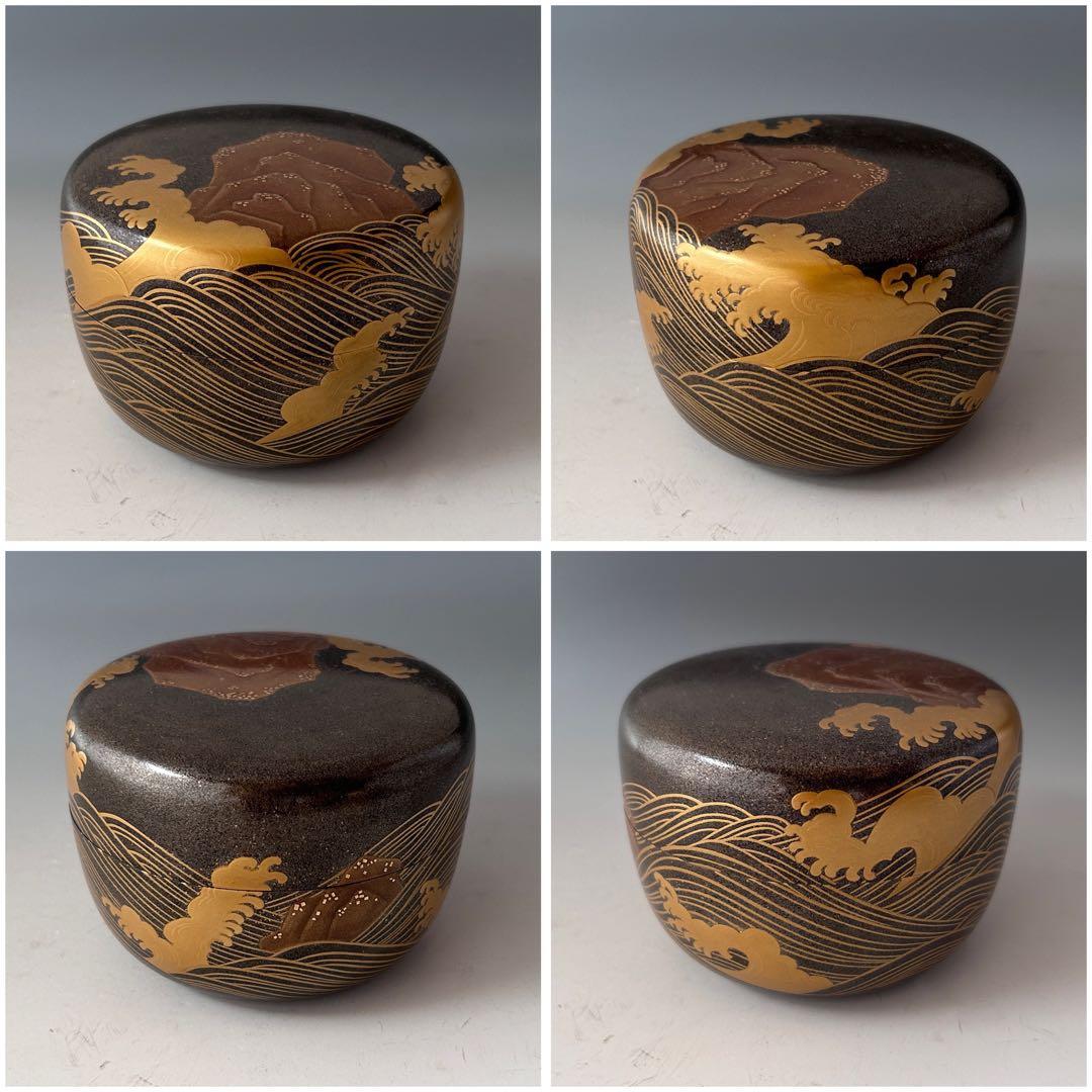 茶道具　銀地　岩波蒔絵　平棗　夏目有彦　共箱　漆芸　茶会　茶器　薄茶　稽古