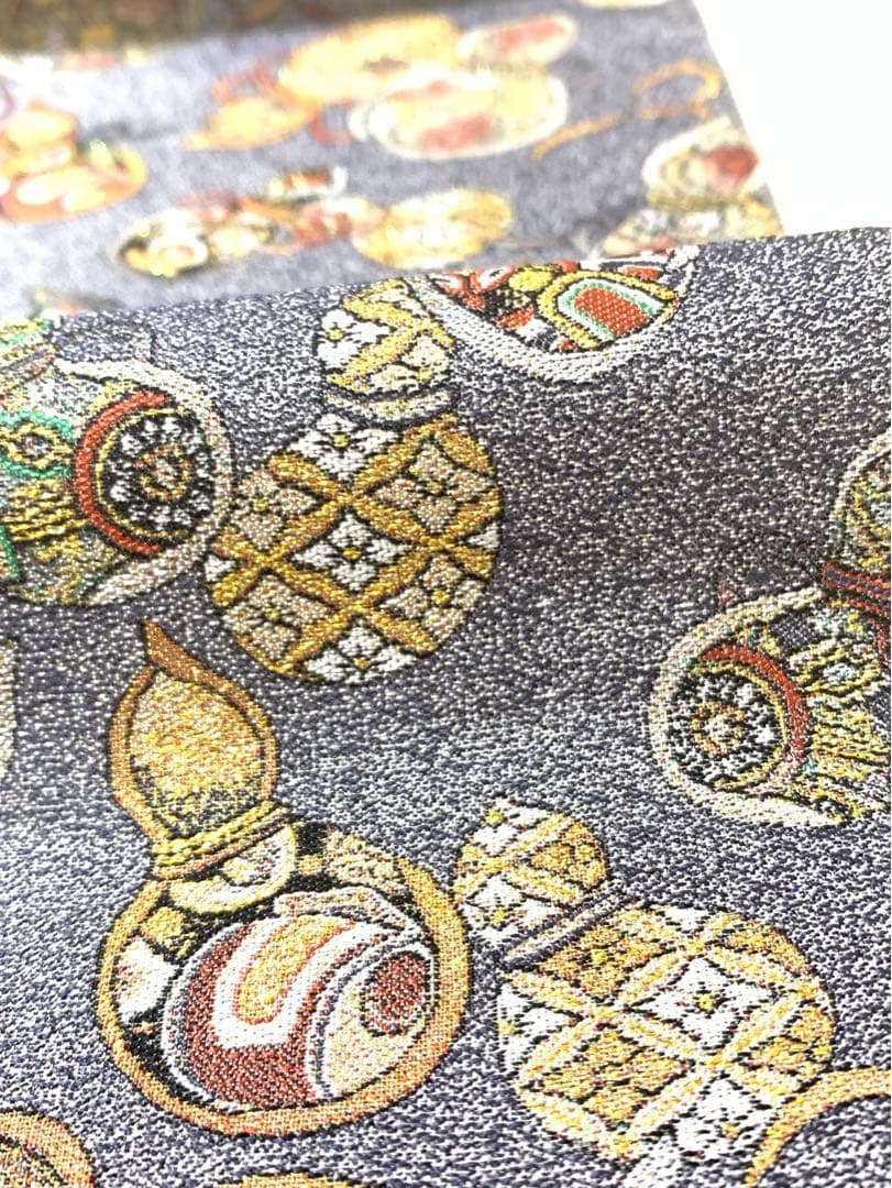 つけ帯　西陣織　袋帯　正絹　中古　グレー　瓢箪　二重太鼓　美品　tj073