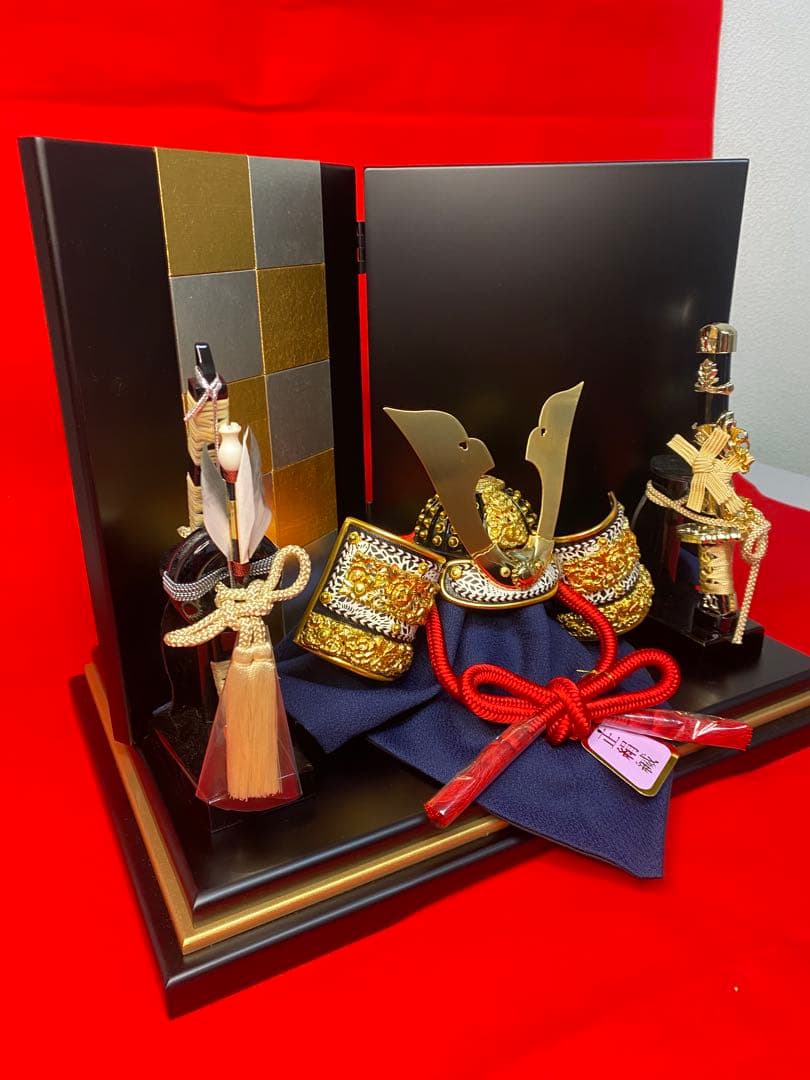 東京久月　五月人形　兜飾り平飾りセット　正絹糸　コンパクトサイズ