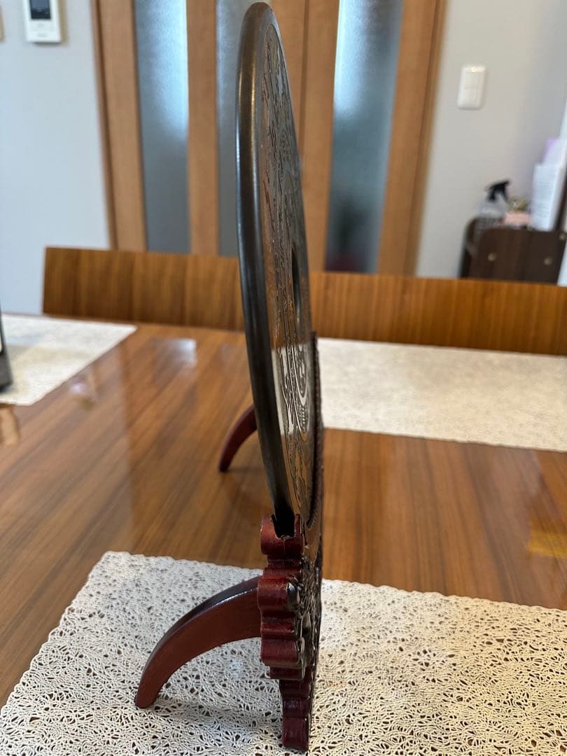 V-624 天然玉石　古玉　老玉　玉壁　大型　馬拉車の図案　置物　風水　お守り