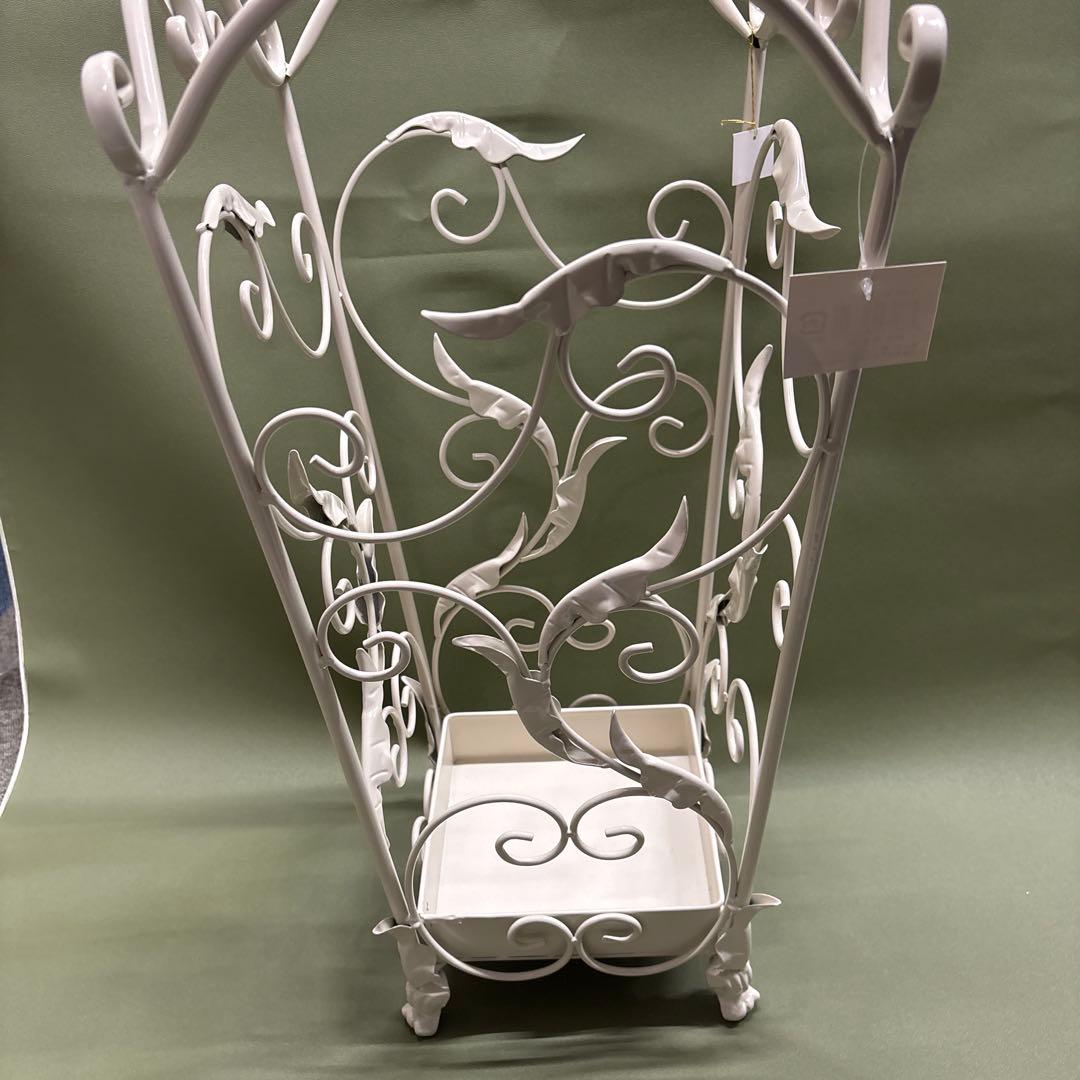 ホワイトアイアン傘立て 植物モチーフ
