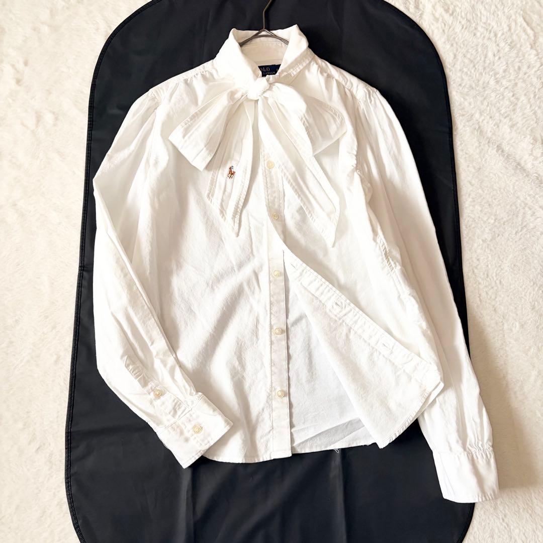 5836 美品✨ ポロラルフローレン タイネックブラウスシャツ 8 ポニーロゴ