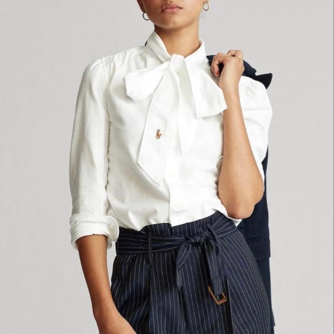 5836 美品✨ ポロラルフローレン タイネックブラウスシャツ 8 ポニーロゴ