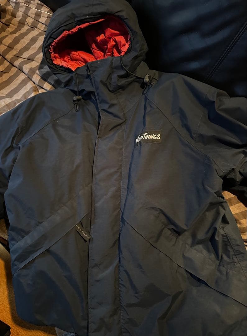 WILD THINGS フード付きダウンジャケット L ネイビー/レッド