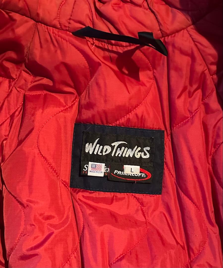WILD THINGS フード付きダウンジャケット L ネイビー/レッド