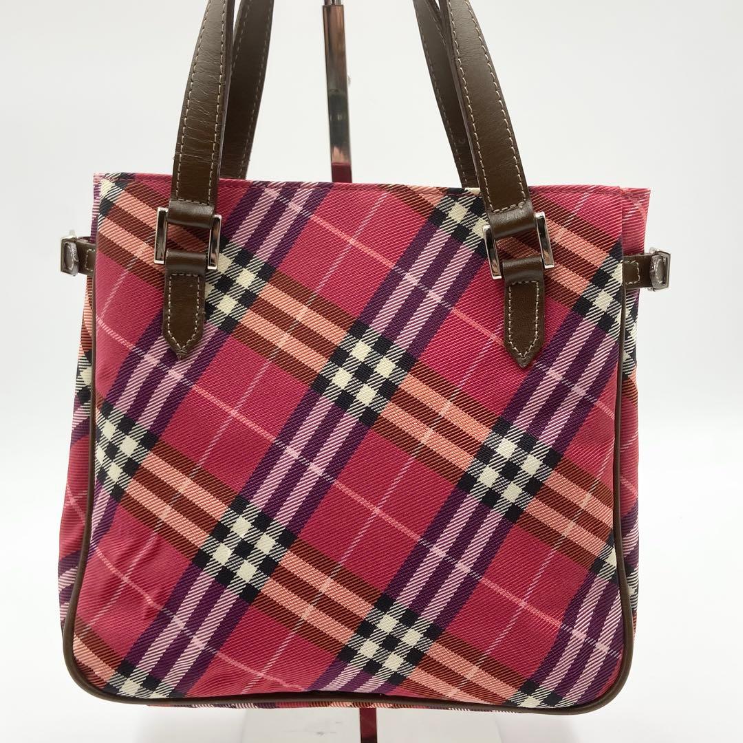 バーバリーブルーレーベル　ハンドバッグ　ミニトート　チェック　キャン　赤