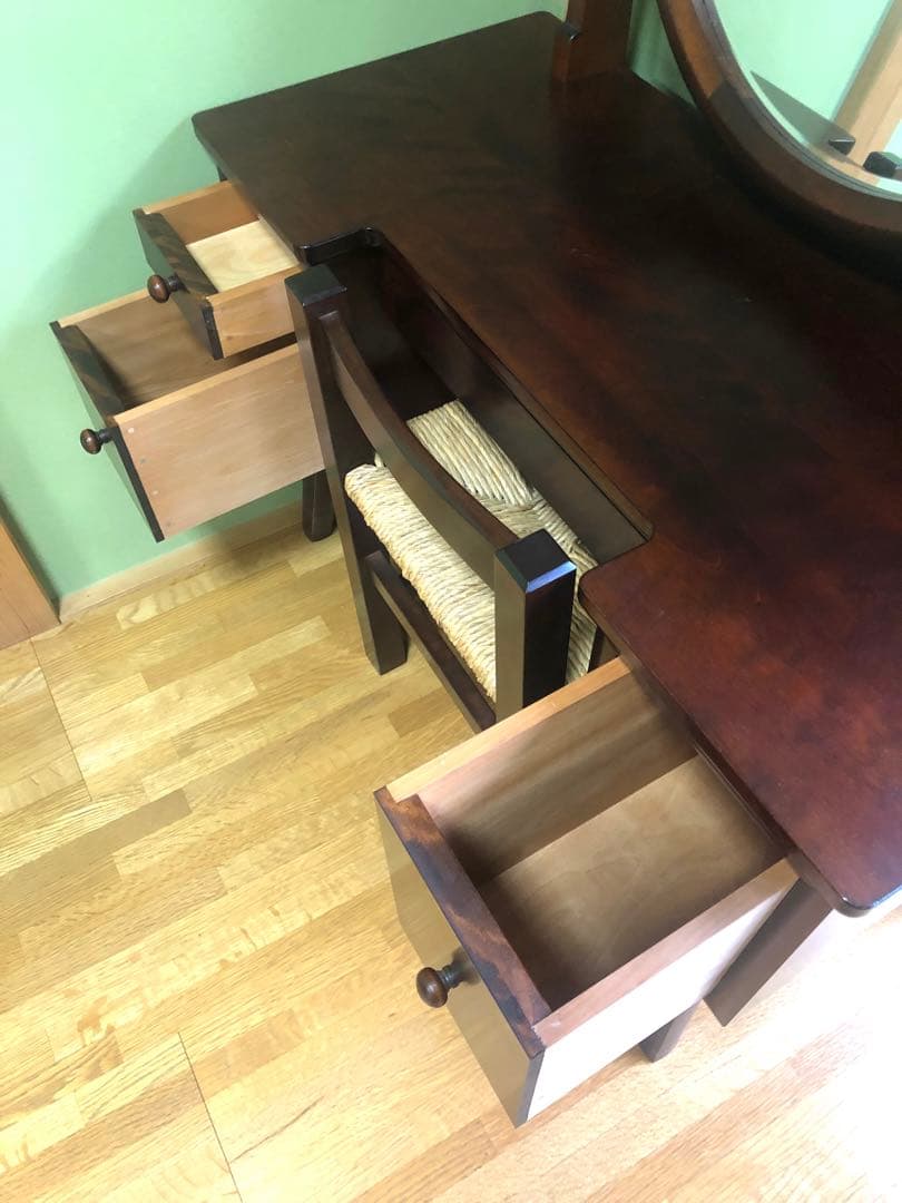 特丸型一面鏡　ドレッサーと椅子　松本民芸家具　鏡台